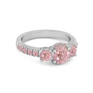 Three Stone Pink Zirconia Rare Cut 925 Sterling Silver Accent Ring