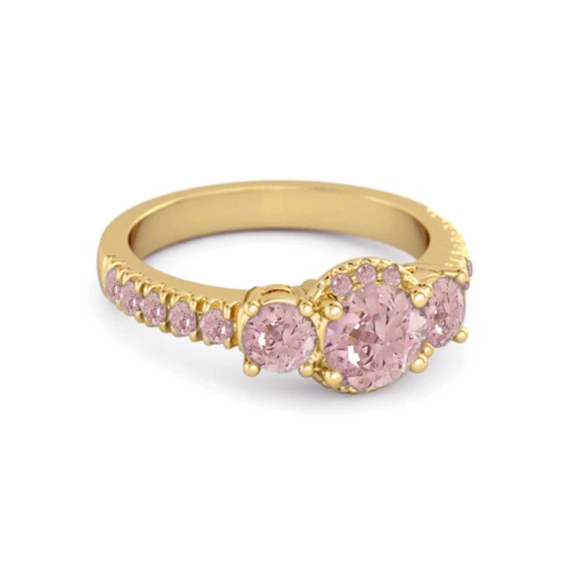 Three Stone Pink Zirconia Rare Cut 925 Sterling Silver Accent Ring