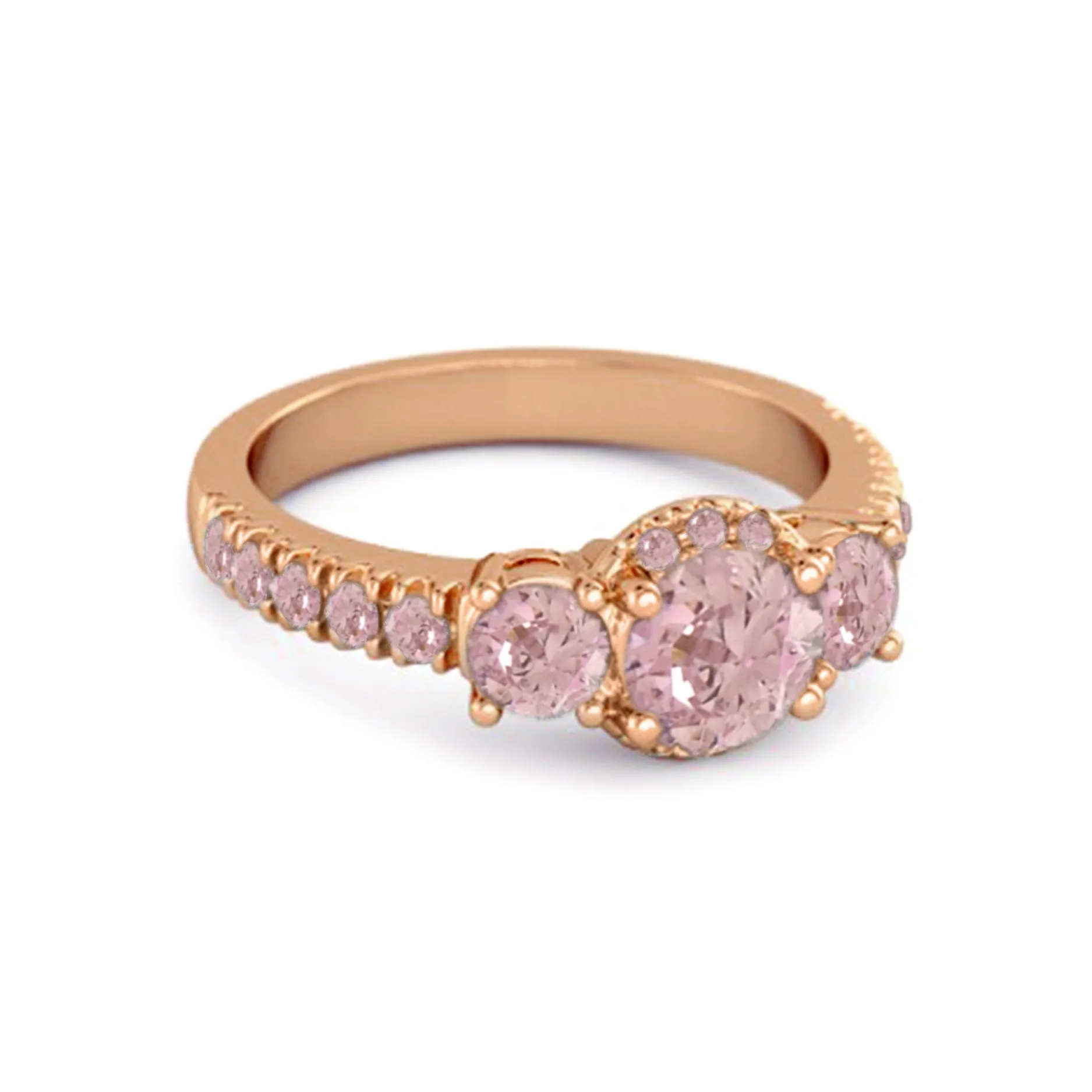 Three Stone Pink Zirconia Rare Cut 925 Sterling Silver Accent Ring