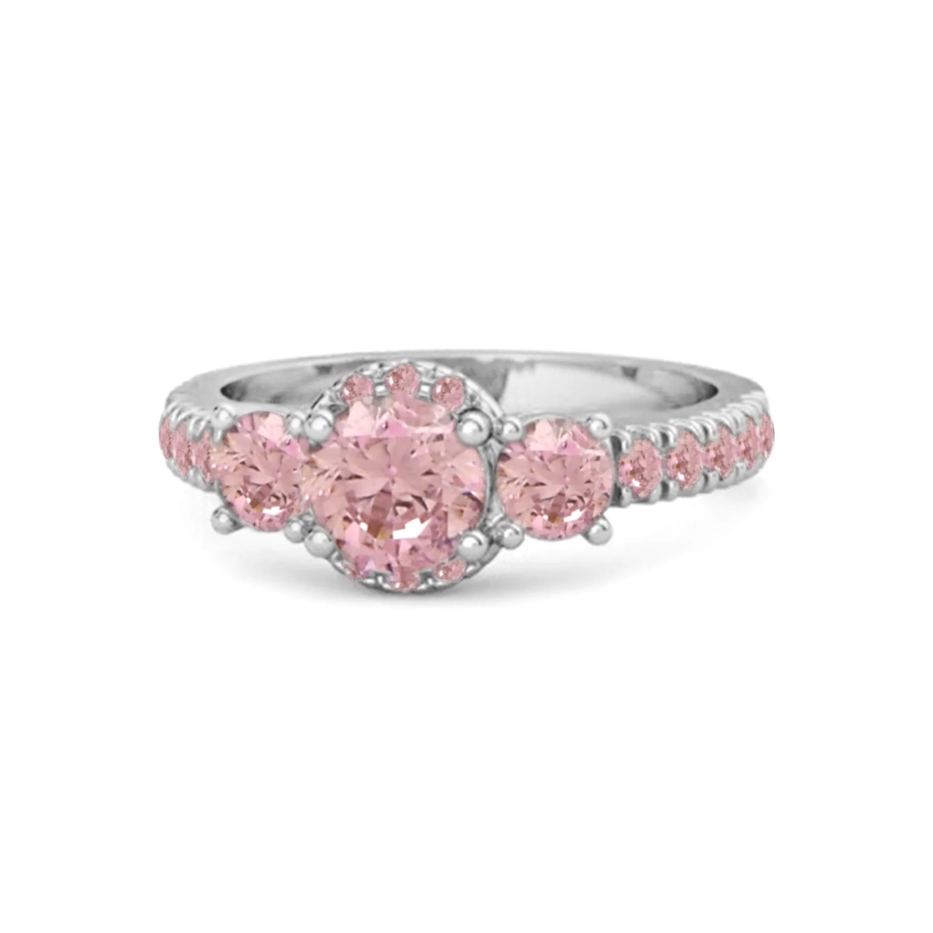 Three Stone Pink Zirconia Rare Cut 925 Sterling Silver Accent Ring