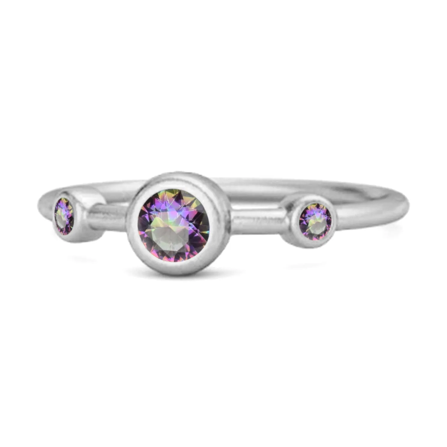 Three Stone Round Cut Mystic Topaz 925 Sterling Silver Bridal Ring
