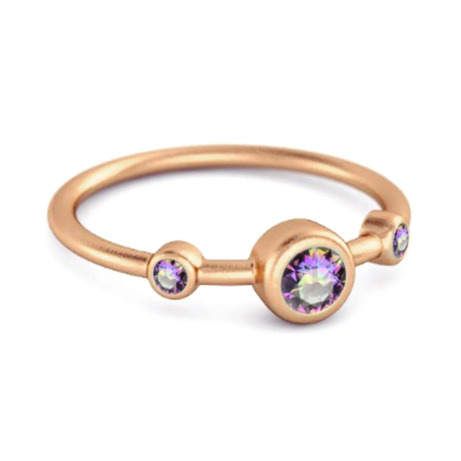 Three Stone Round Cut Mystic Topaz 925 Sterling Silver Bridal Ring