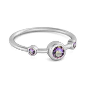 Three Stone Round Cut Mystic Topaz 925 Sterling Silver Bridal Ring