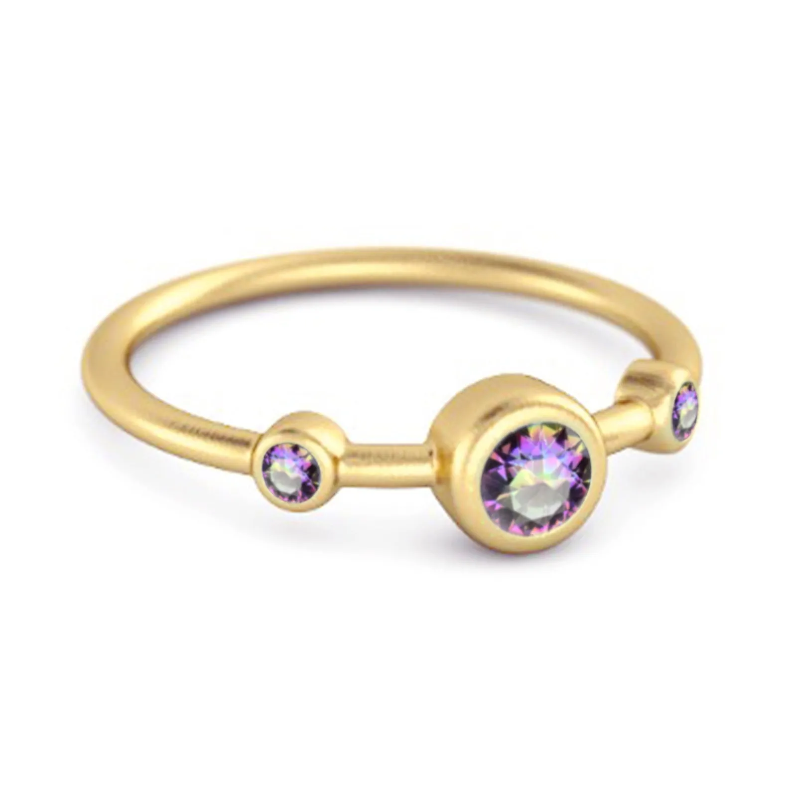 Three Stone Round Cut Mystic Topaz 925 Sterling Silver Bridal Ring
