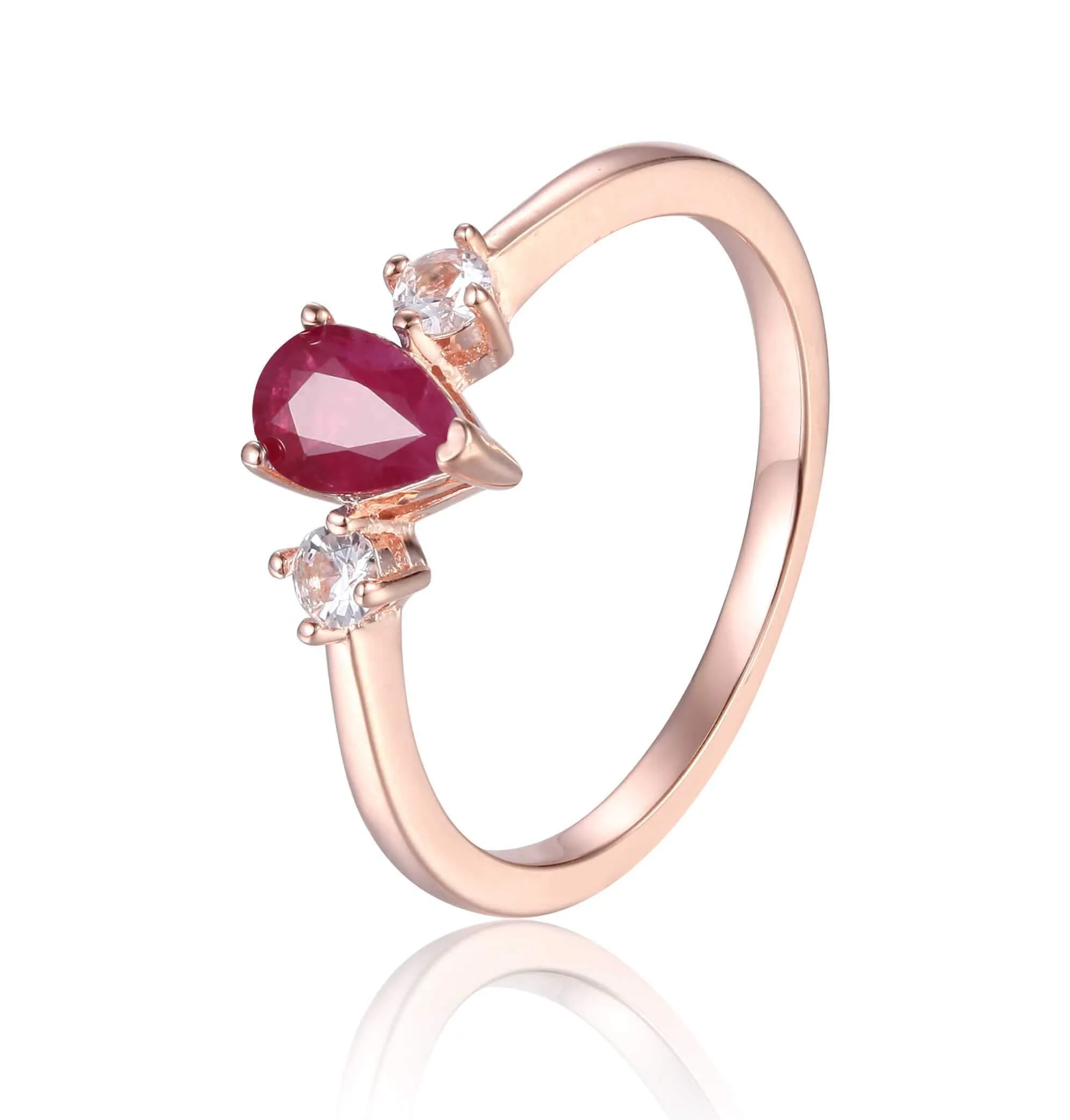 Three Stone Ruby Teardrop Ring