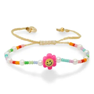Throwback Multicolor Smiley Face Adjustable Beaded Bracelet