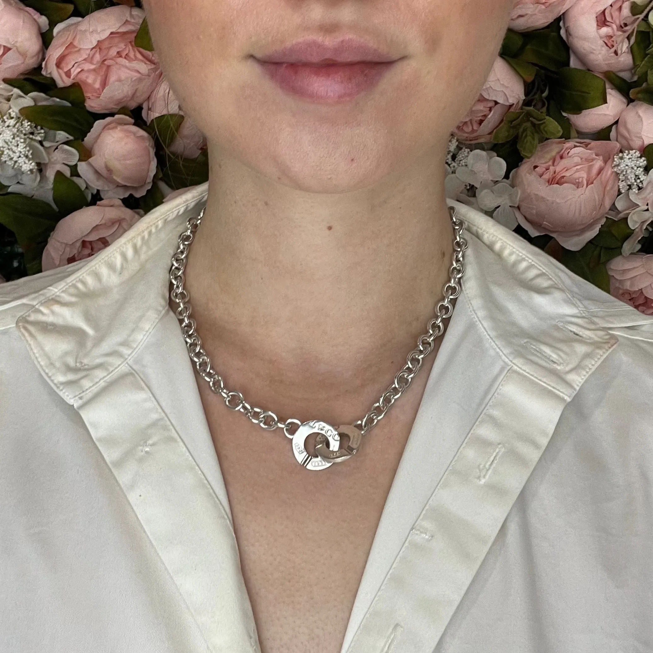 Tiffany & Co 1837 Interlocking Circles Sterling Silver Choker Necklace  - 16"