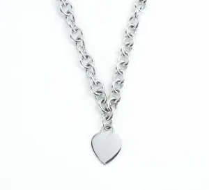 Tiffany & Co Plain Heart Tag Sterling Silver Pendant Choker Necklace - 16"