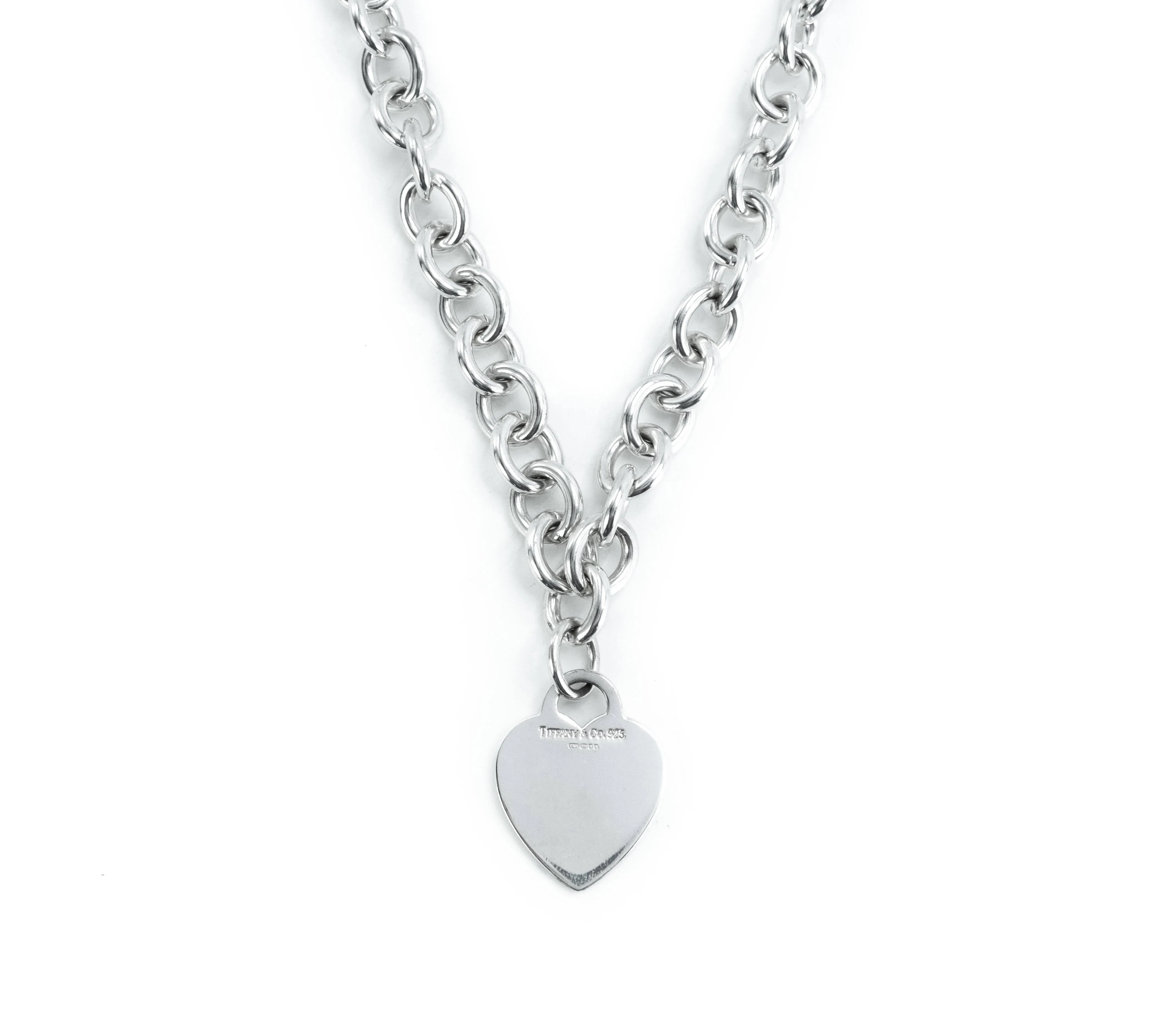 Tiffany & Co Plain Heart Tag Sterling Silver Pendant Choker Necklace - 16"