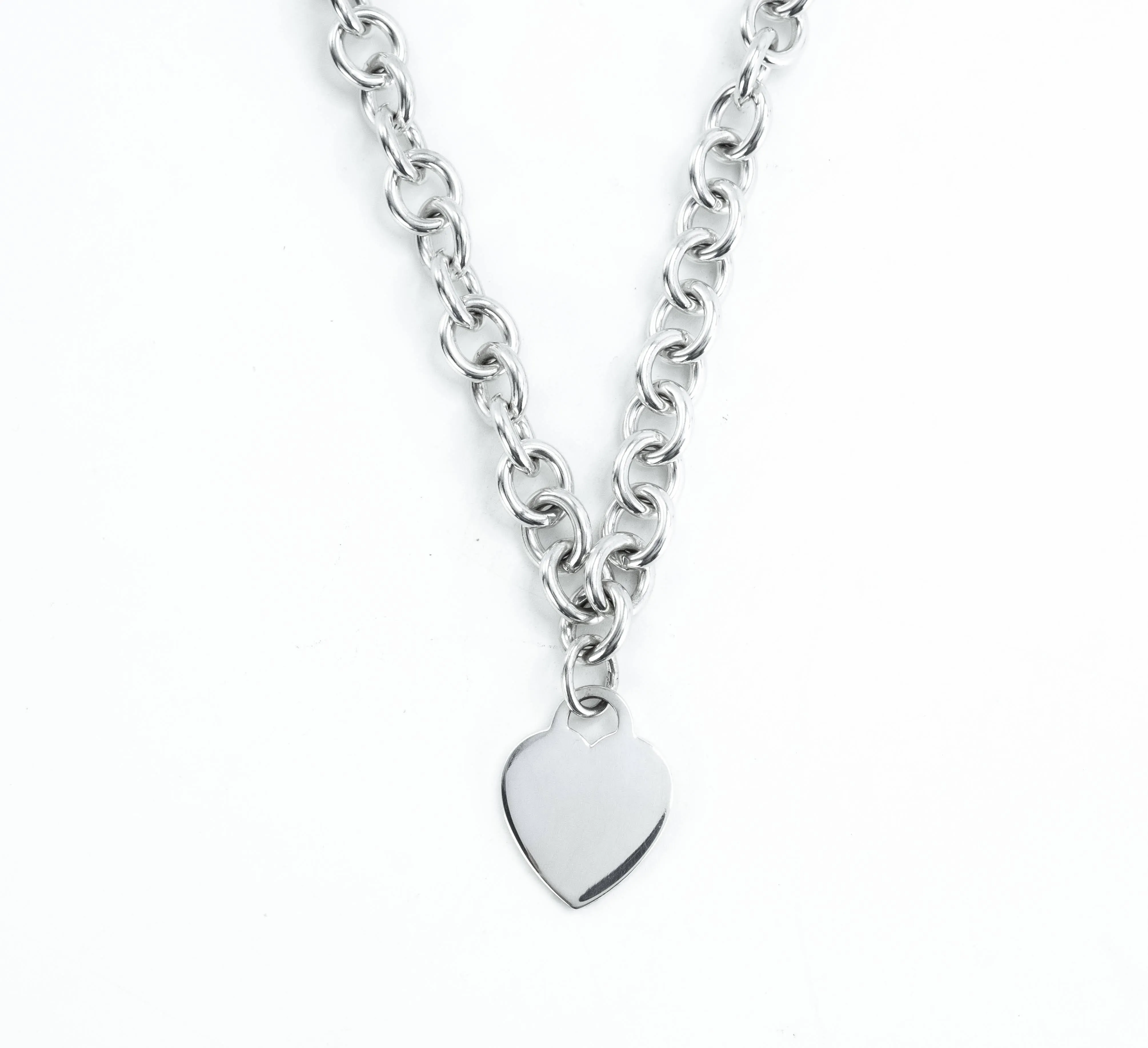 Tiffany & Co Plain Heart Tag Sterling Silver Pendant Choker Necklace - 16"