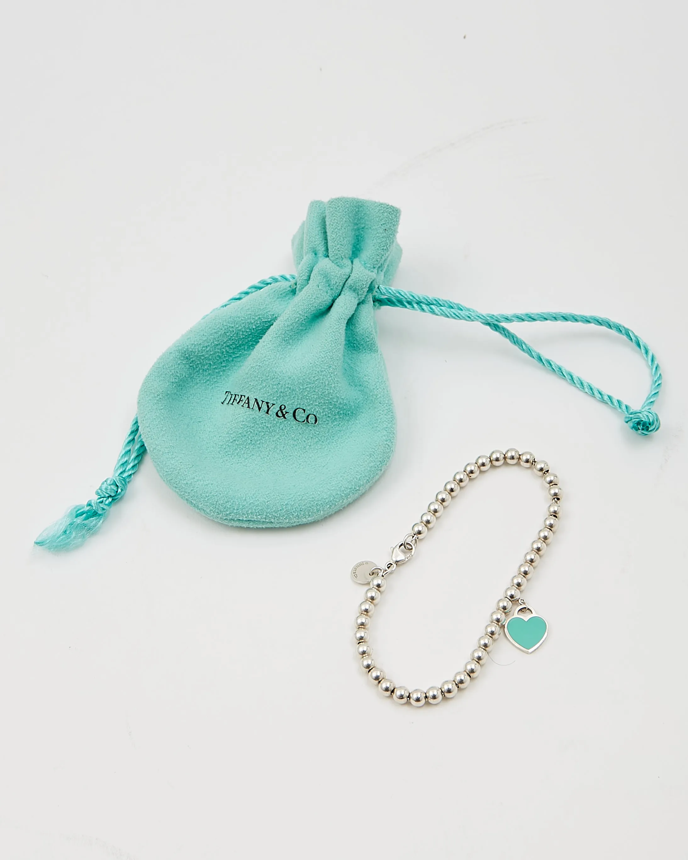 Tiffany Sterling Silver Beaded Heart Tag Bracelet