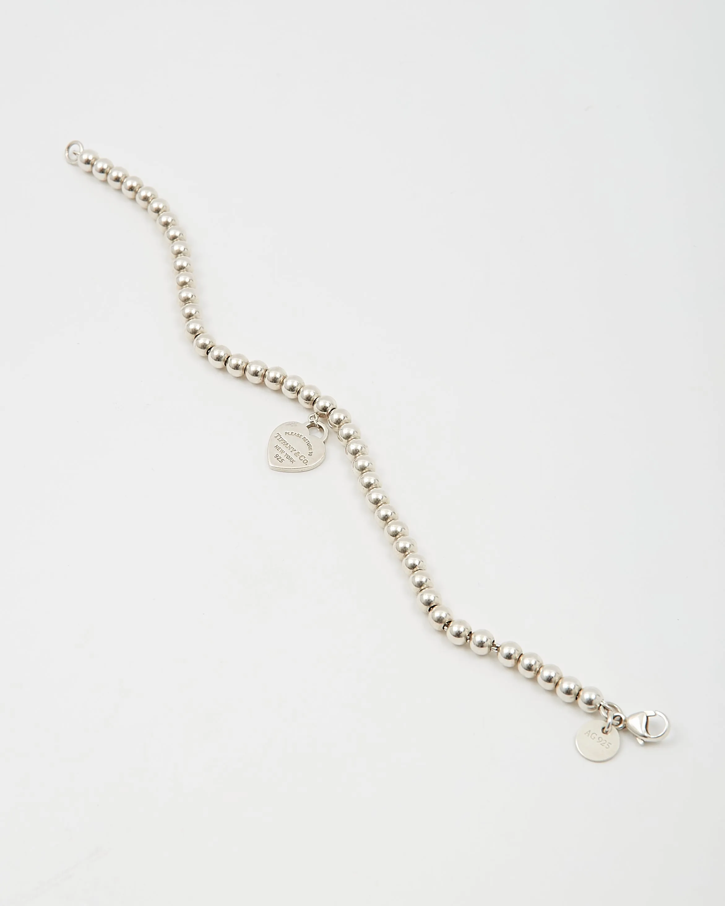 Tiffany Sterling Silver Beaded Heart Tag Bracelet