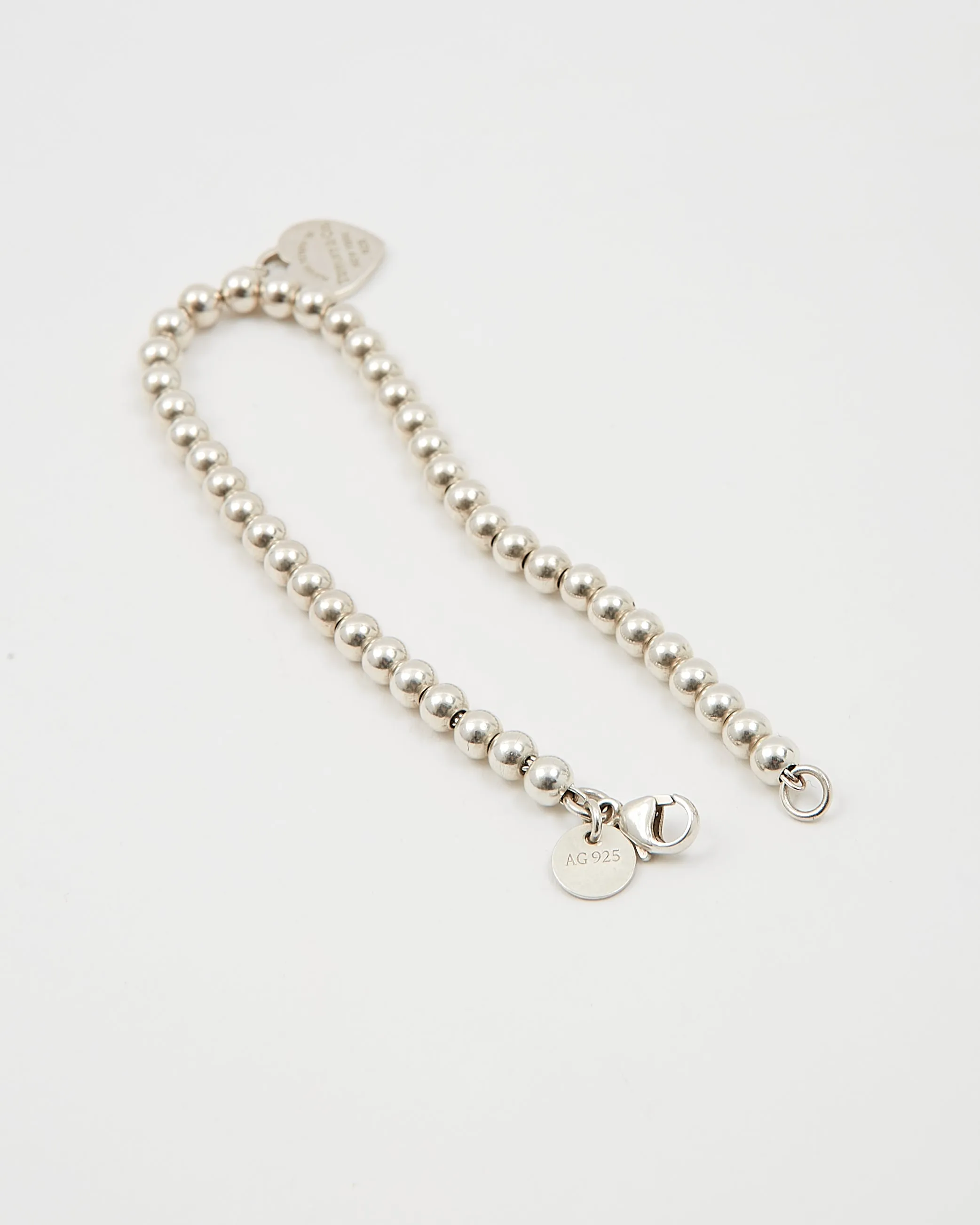Tiffany Sterling Silver Beaded Heart Tag Bracelet