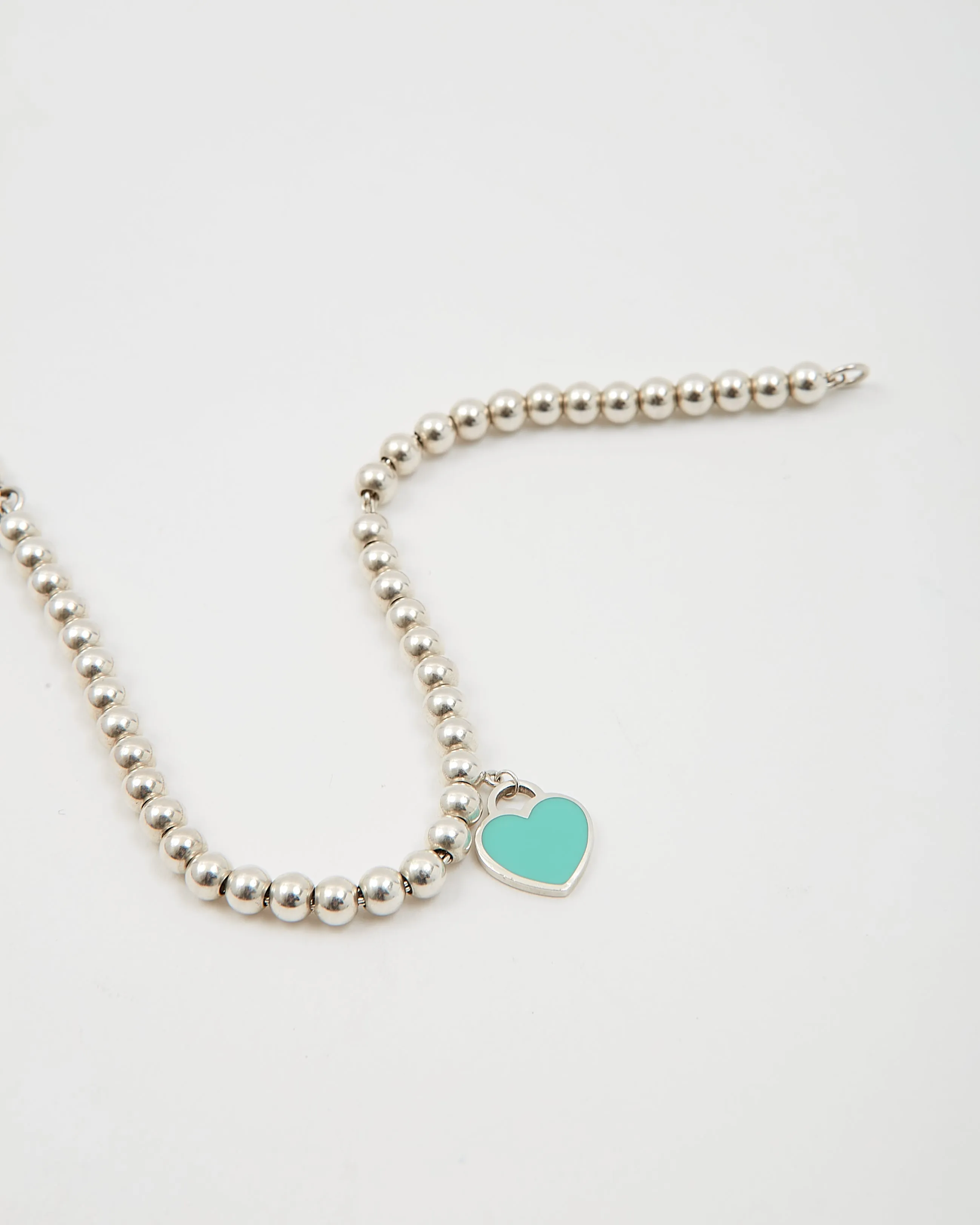 Tiffany Sterling Silver Beaded Heart Tag Bracelet
