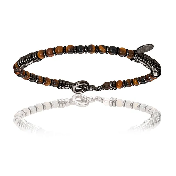 Tiger's Eye Stone Beaded Bracelet with Black PVD