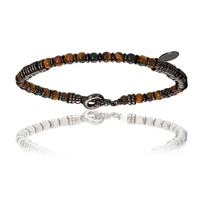 Tiger's Eye Stone Beaded Bracelet with Black PVD