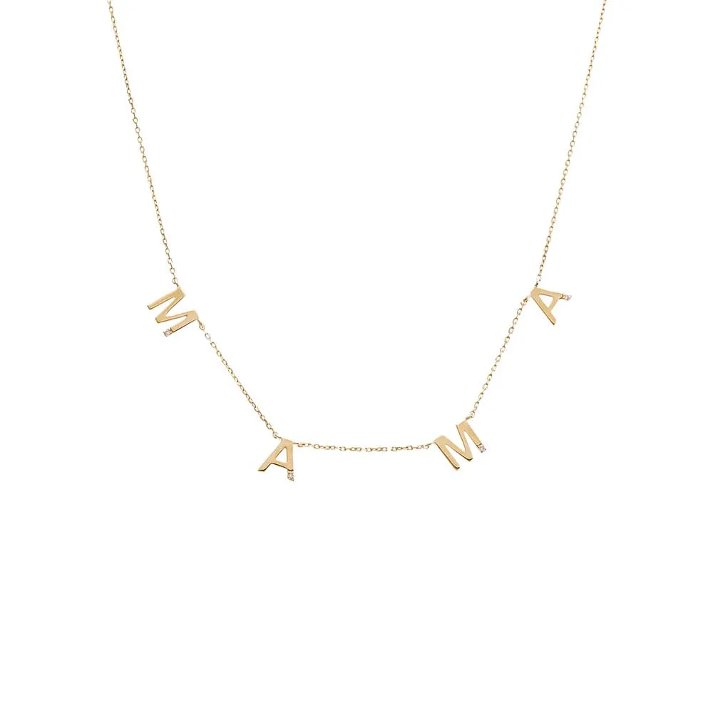 Tiny Diamond Scattered Mama Necklace 14K