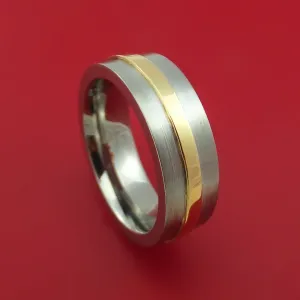 Titanium Ring with Raised 14k Yellow Gold Inlay Custom Made Band
