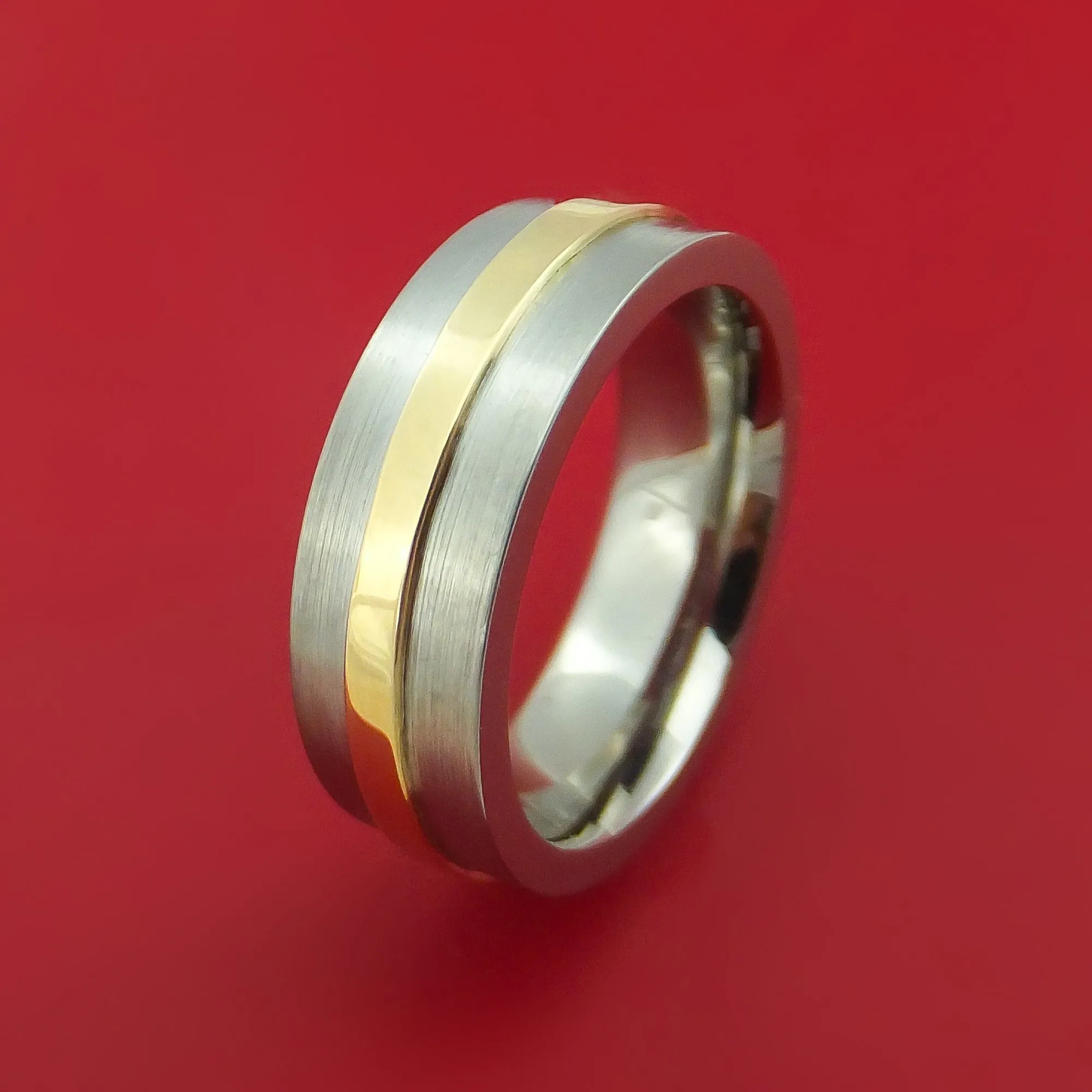 Titanium Ring with Raised 14k Yellow Gold Inlay Custom Made Band