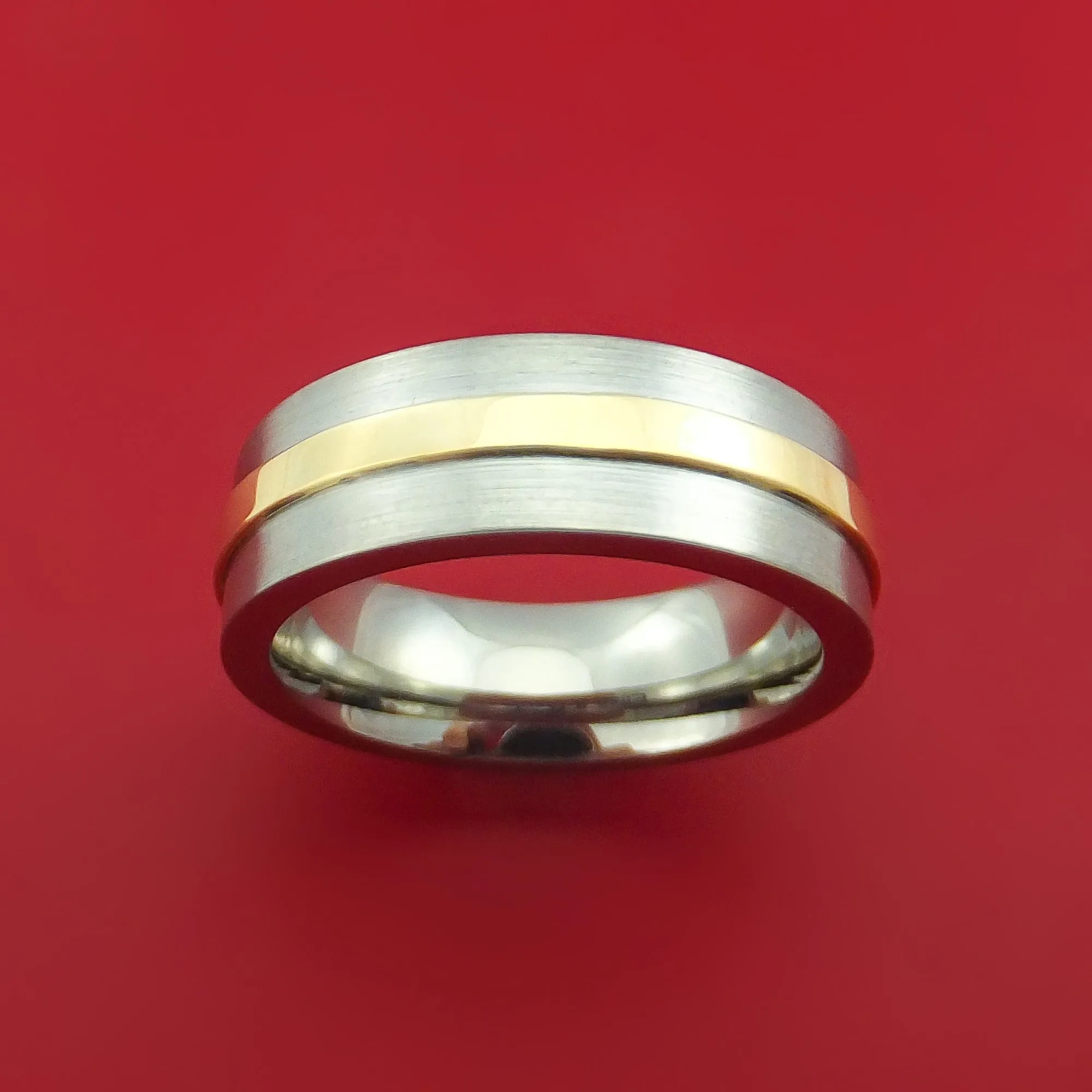 Titanium Ring with Raised 14k Yellow Gold Inlay Custom Made Band