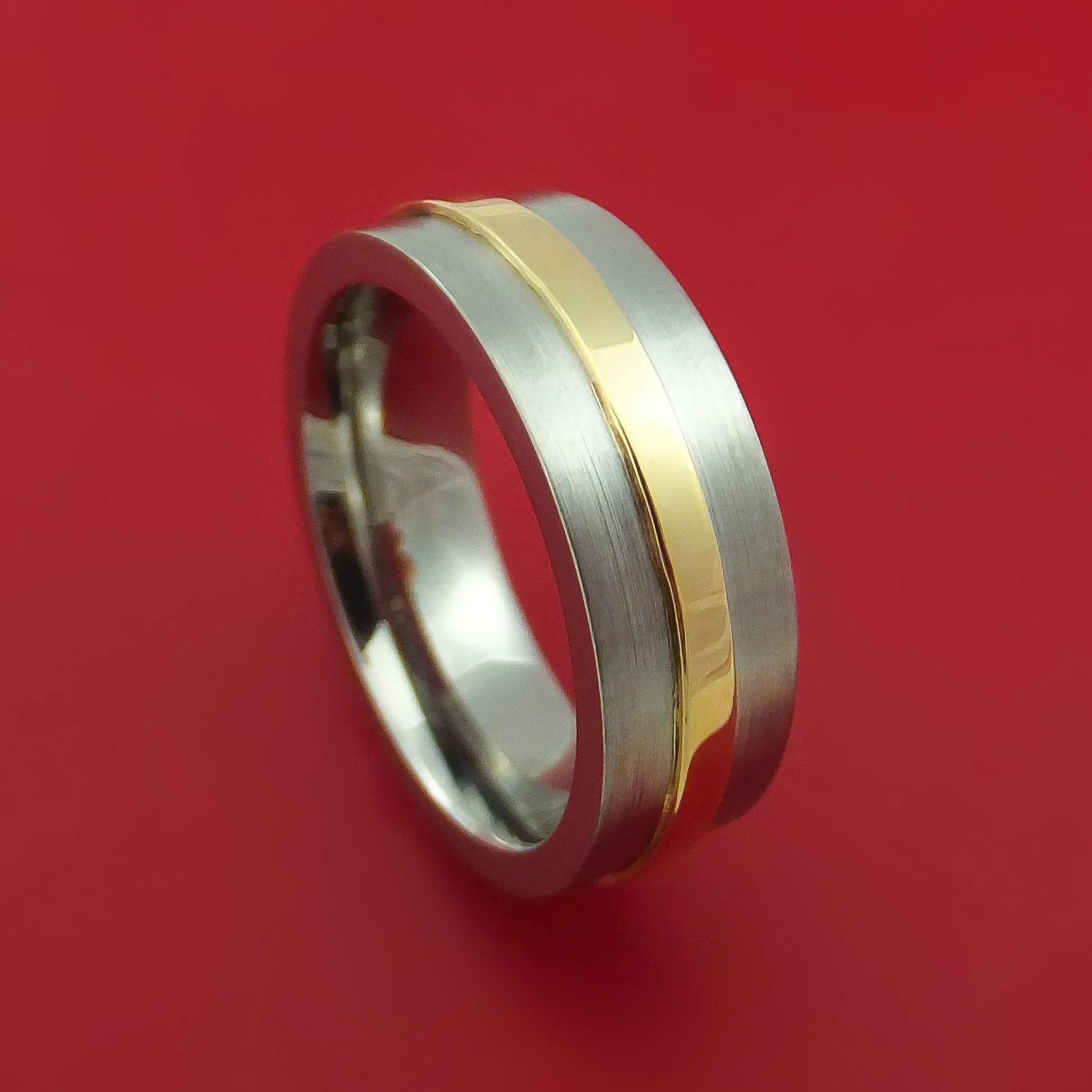 Titanium Ring with Raised 14k Yellow Gold Inlay Custom Made Band