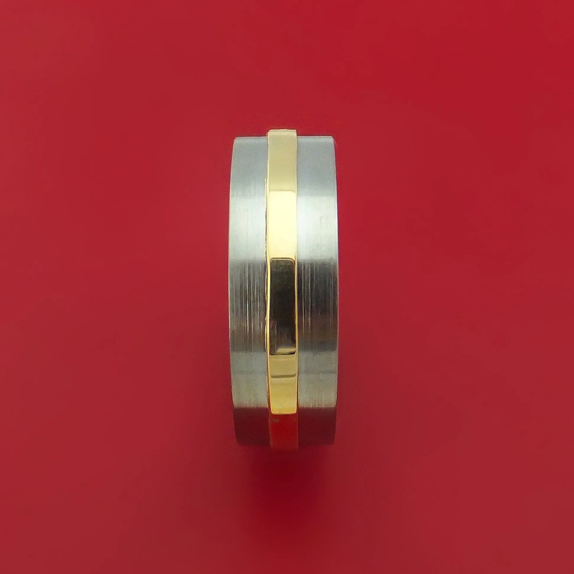 Titanium Ring with Raised 14k Yellow Gold Inlay Custom Made Band