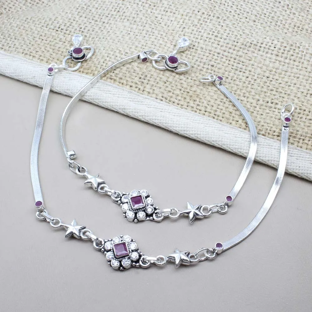Traditionally Real Oxidized 925 Silver CZ Anklets Ankle 10.5"