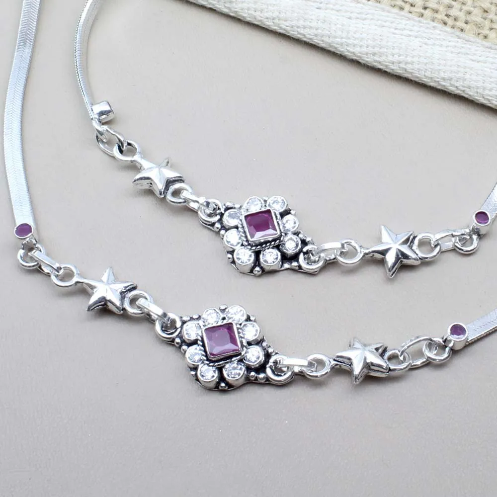 Traditionally Real Oxidized 925 Silver CZ Anklets Ankle 10.5"