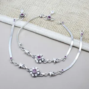 Traditionally Real Oxidized 925 Silver CZ Anklets Ankle 10.5"