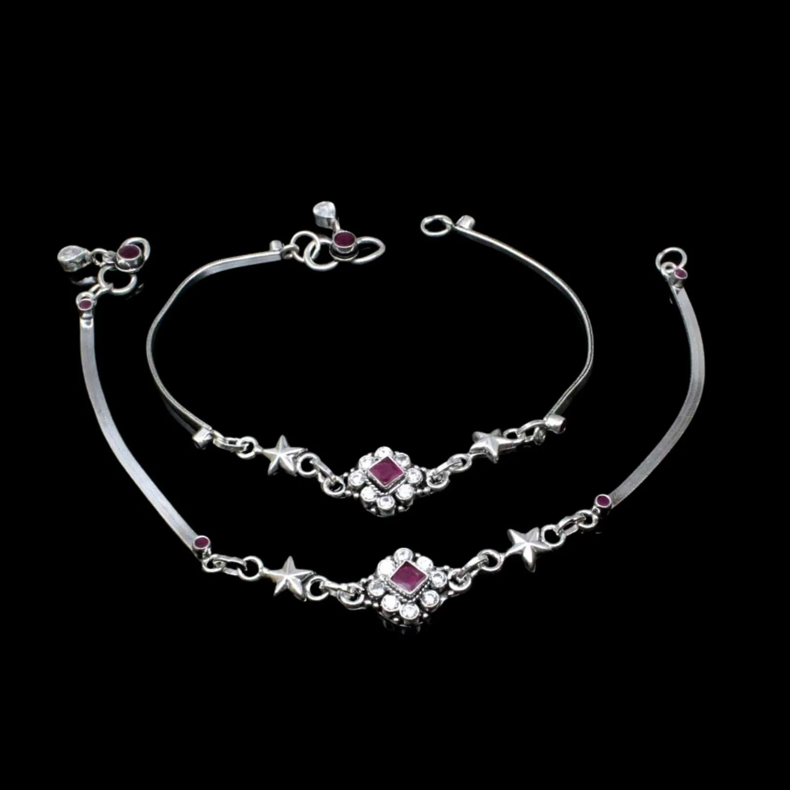 Traditionally Real Oxidized 925 Silver CZ Anklets Ankle 10.5"