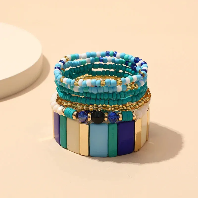 Trendy Acrylic Bohemian Bracelets Set for Women Multi-layer Seed Beads Chain Bracelet Bangles Charm Ladies Diy Fashion Jewellery
