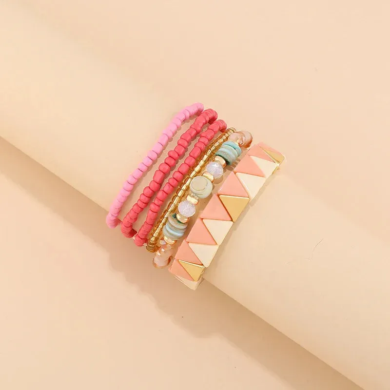 Trendy Acrylic Bohemian Bracelets Set for Women Multi-layer Seed Beads Chain Bracelet Bangles Charm Ladies Diy Fashion Jewellery