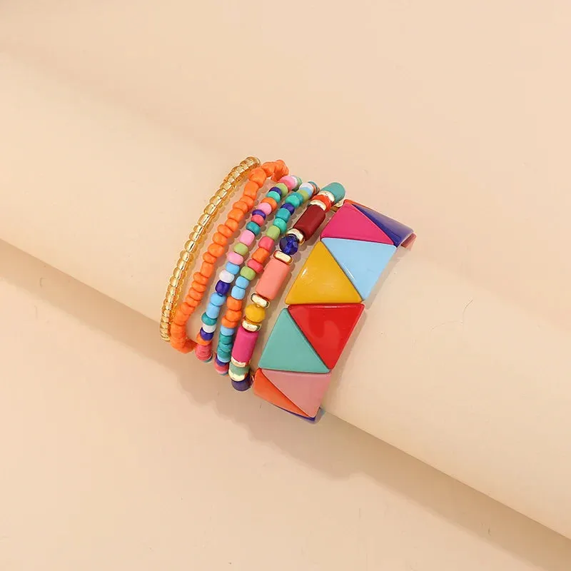 Trendy Acrylic Bohemian Bracelets Set for Women Multi-layer Seed Beads Chain Bracelet Bangles Charm Ladies Diy Fashion Jewellery