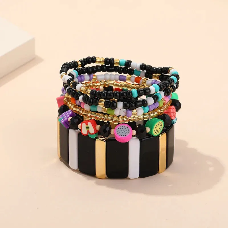 Trendy Acrylic Bohemian Bracelets Set for Women Multi-layer Seed Beads Chain Bracelet Bangles Charm Ladies Diy Fashion Jewellery