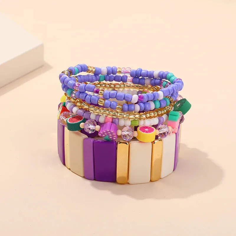 Trendy Acrylic Bohemian Bracelets Set for Women Multi-layer Seed Beads Chain Bracelet Bangles Charm Ladies Diy Fashion Jewellery