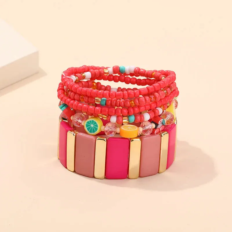 Trendy Acrylic Bohemian Bracelets Set for Women Multi-layer Seed Beads Chain Bracelet Bangles Charm Ladies Diy Fashion Jewellery