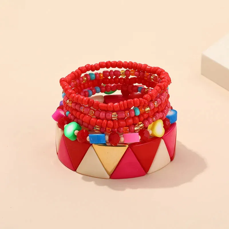 Trendy Acrylic Bohemian Bracelets Set for Women Multi-layer Seed Beads Chain Bracelet Bangles Charm Ladies Diy Fashion Jewellery