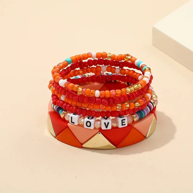 Trendy Acrylic Bohemian Bracelets Set for Women Multi-layer Seed Beads Chain Bracelet Bangles Charm Ladies Diy Fashion Jewellery