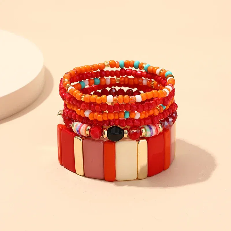 Trendy Acrylic Bohemian Bracelets Set for Women Multi-layer Seed Beads Chain Bracelet Bangles Charm Ladies Diy Fashion Jewellery