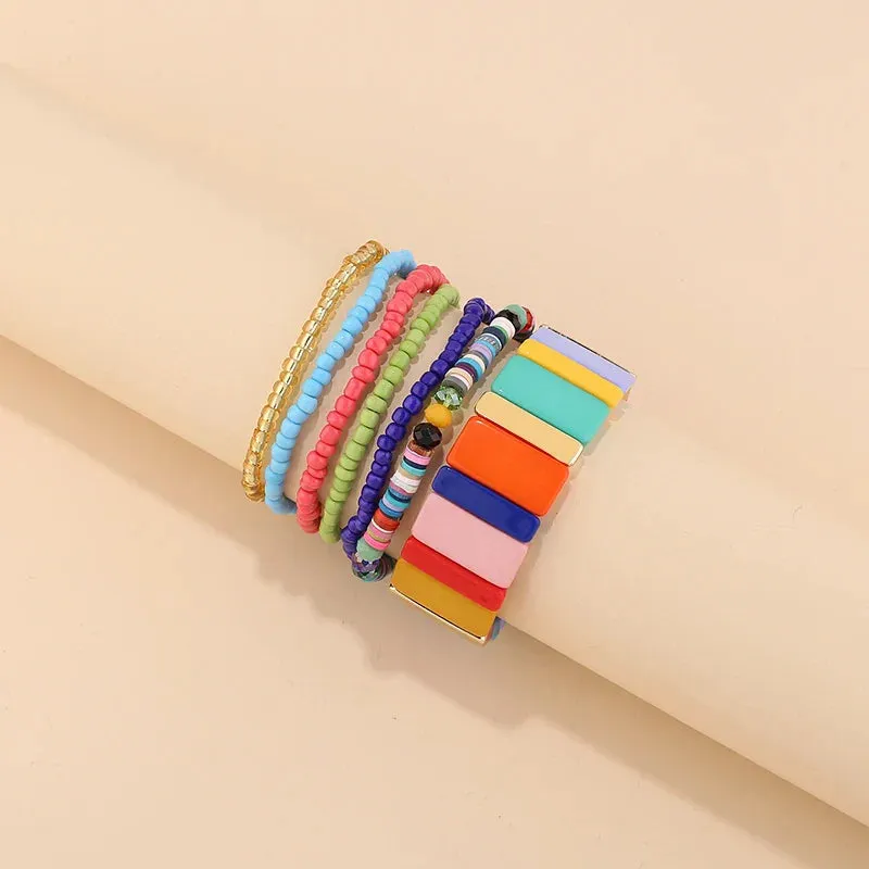 Trendy Acrylic Bohemian Bracelets Set for Women Multi-layer Seed Beads Chain Bracelet Bangles Charm Ladies Diy Fashion Jewellery