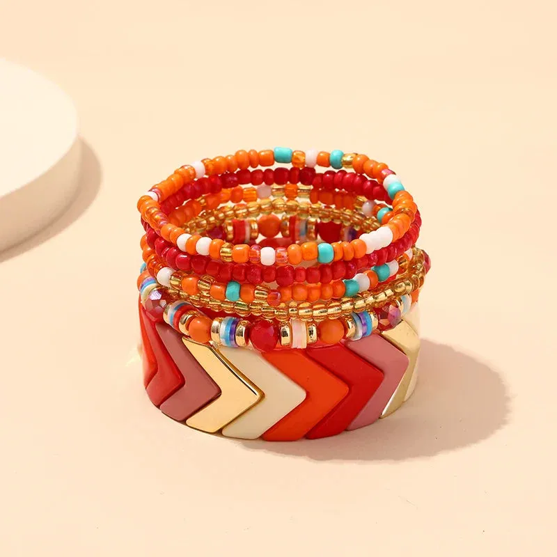 Trendy Acrylic Bohemian Bracelets Set for Women Multi-layer Seed Beads Chain Bracelet Bangles Charm Ladies Diy Fashion Jewellery