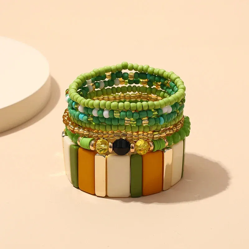 Trendy Acrylic Bohemian Bracelets Set for Women Multi-layer Seed Beads Chain Bracelet Bangles Charm Ladies Diy Fashion Jewellery