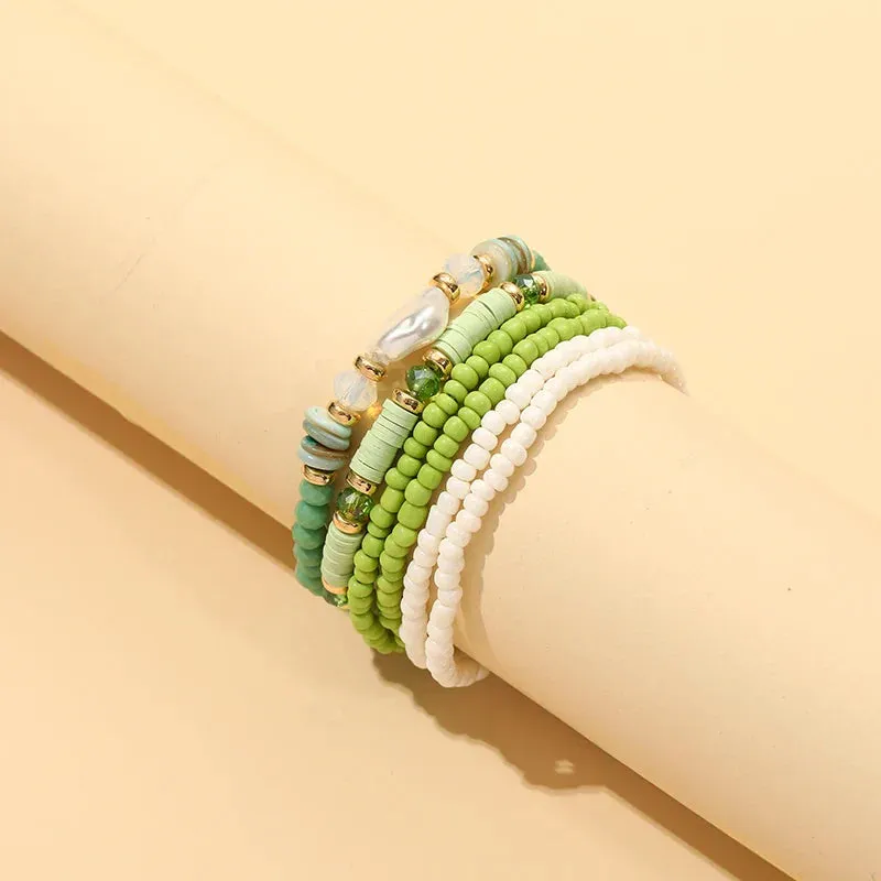 Trendy Acrylic Bohemian Bracelets Set for Women Multi-layer Seed Beads Chain Bracelet Bangles Charm Ladies Diy Fashion Jewellery