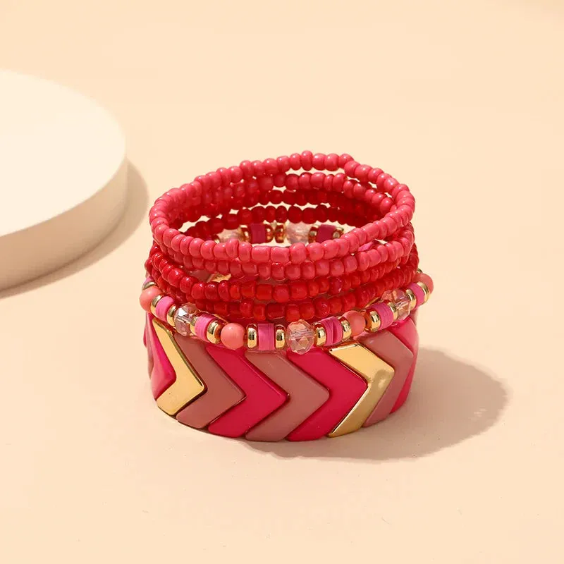 Trendy Acrylic Bohemian Bracelets Set for Women Multi-layer Seed Beads Chain Bracelet Bangles Charm Ladies Diy Fashion Jewellery