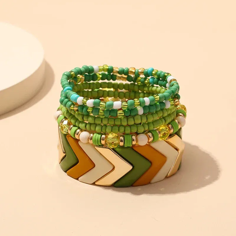 Trendy Acrylic Bohemian Bracelets Set for Women Multi-layer Seed Beads Chain Bracelet Bangles Charm Ladies Diy Fashion Jewellery