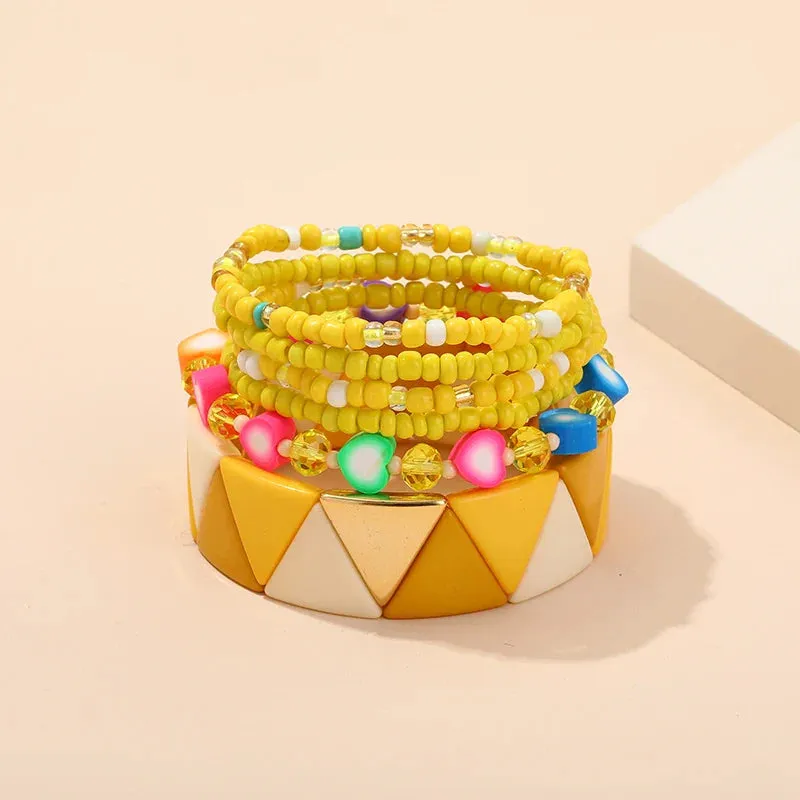 Trendy Acrylic Bohemian Bracelets Set for Women Multi-layer Seed Beads Chain Bracelet Bangles Charm Ladies Diy Fashion Jewellery