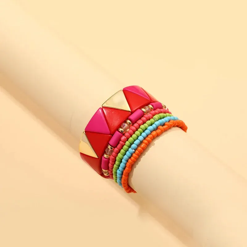 Trendy Acrylic Bohemian Bracelets Set for Women Multi-layer Seed Beads Chain Bracelet Bangles Charm Ladies Diy Fashion Jewellery