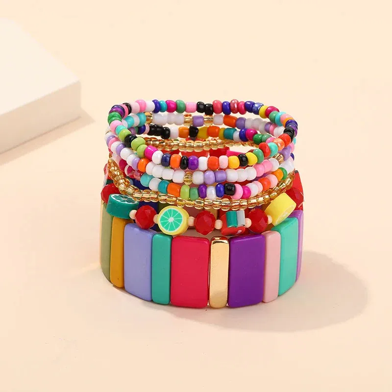 Trendy Acrylic Bohemian Bracelets Set for Women Multi-layer Seed Beads Chain Bracelet Bangles Charm Ladies Diy Fashion Jewellery
