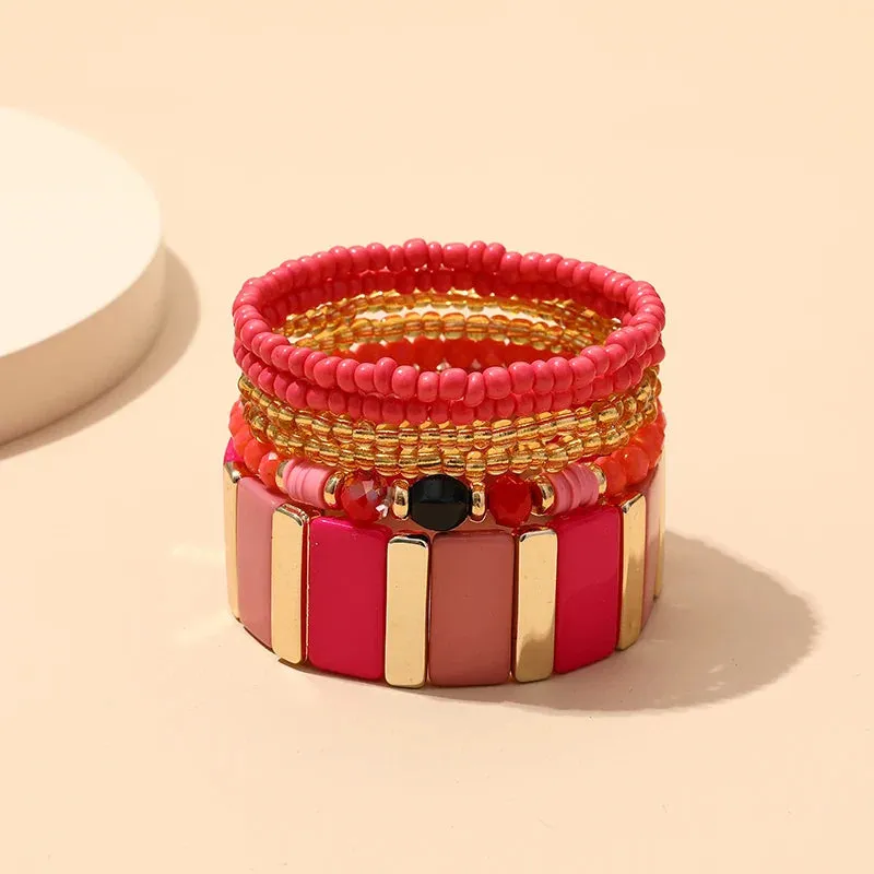 Trendy Acrylic Bohemian Bracelets Set for Women Multi-layer Seed Beads Chain Bracelet Bangles Charm Ladies Diy Fashion Jewellery
