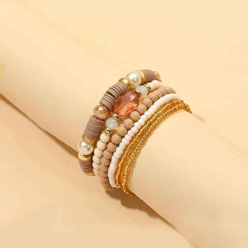 Trendy Acrylic Bohemian Bracelets Set for Women Multi-layer Seed Beads Chain Bracelet Bangles Charm Ladies Diy Fashion Jewellery